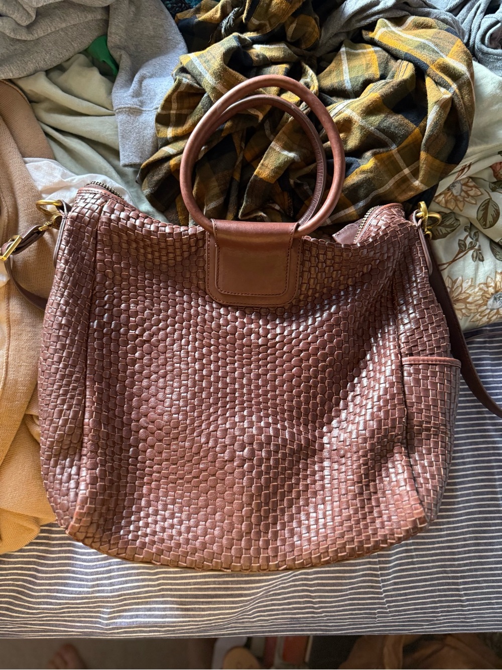 HOBO Woven Leather Tote in Brown